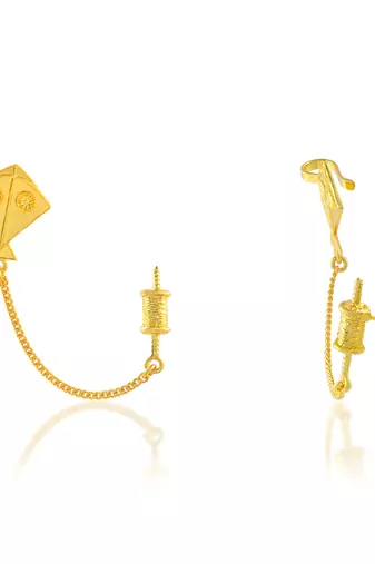 Brass micron gold plated kite shape patang charkhi earrings for women