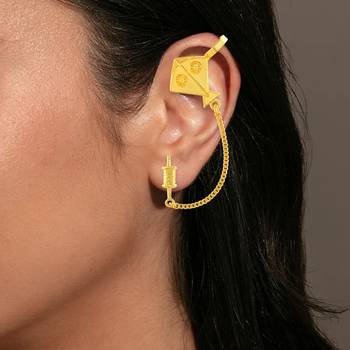 Brass micron gold plated kite shape patang charkhi earrings for women 3