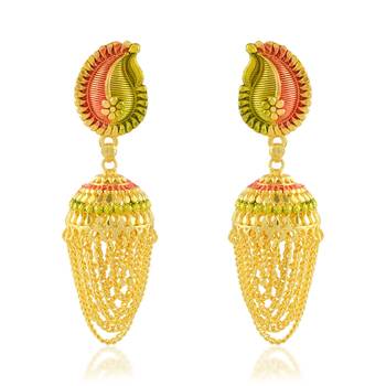 Brass micron gold plated traditional meenakari jhumka earrings for women 1