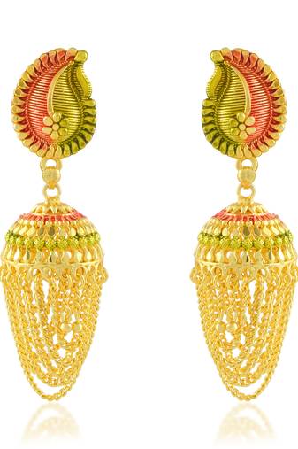 Brass micron gold plated traditional meenakari jhumka earrings for women