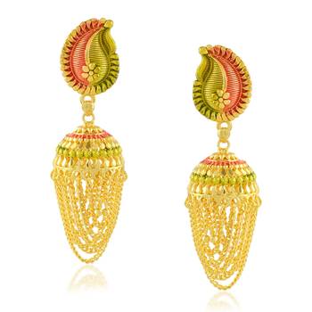 Brass micron gold plated traditional meenakari jhumka earrings for women 2