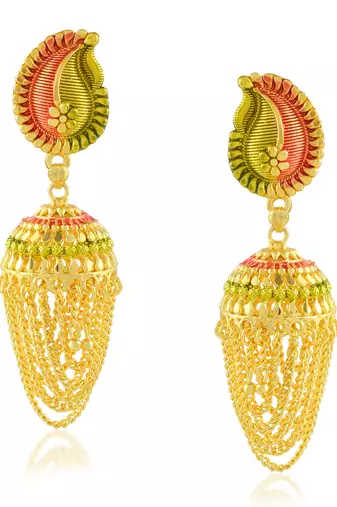 Brass micron gold plated traditional meenakari jhumka earrings for women