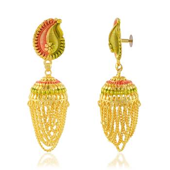 Brass micron gold plated traditional meenakari jhumka earrings for women 3