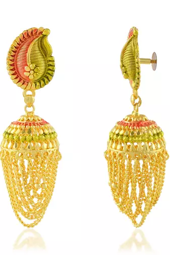 Brass micron gold plated traditional meenakari jhumka earrings for women