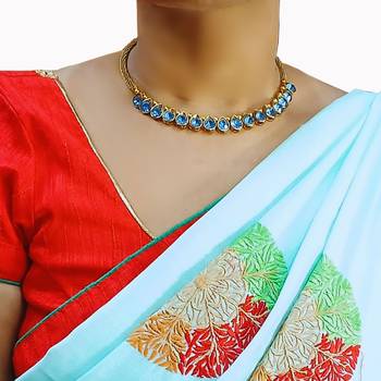 Free size brass light blue stone stud hasli 5