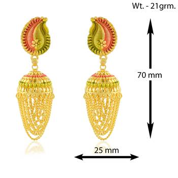 Brass micron gold plated traditional meenakari jhumka earrings for women 4