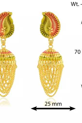 Brass micron gold plated traditional meenakari jhumka earrings for women