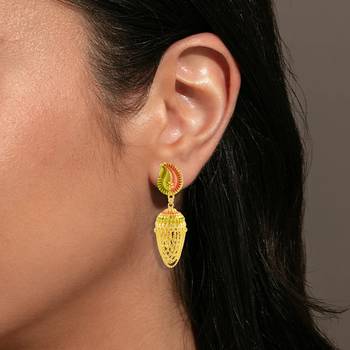 Brass micron gold plated traditional meenakari jhumka earrings for women 5