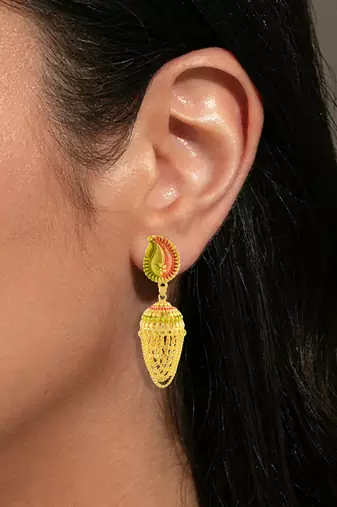 Brass micron gold plated traditional meenakari jhumka earrings for women