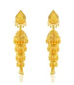 Brass micron gold plated four step long traditional jhumka earrings for women