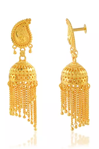 Brass micron gold plated jhalar jhumki traditional earrings for women ethnic jewellery