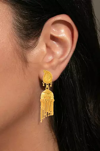 Brass micron gold plated jhalar jhumki traditional earrings for women ethnic jewellery