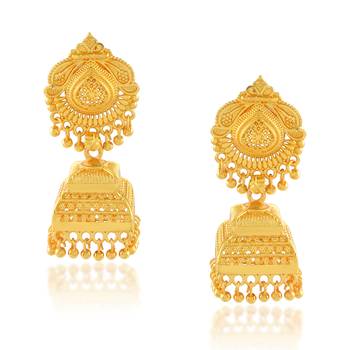 Brass micron gold plated square shaped traditional jhumki earrings for women 2