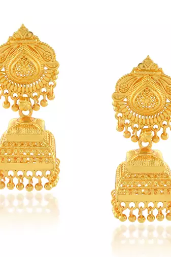 Brass micron gold plated square shaped traditional jhumki earrings for women