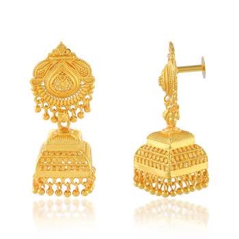 Brass micron gold plated square shaped traditional jhumki earrings for women 3