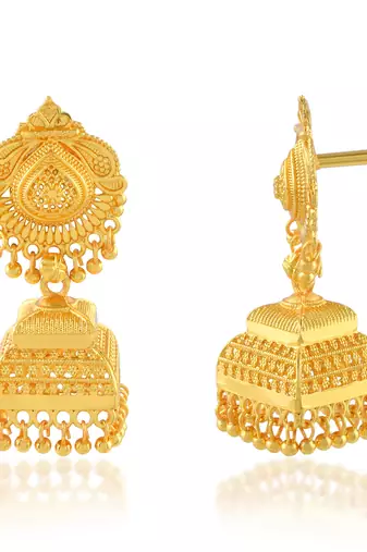Brass micron gold plated square shaped traditional jhumki earrings for women