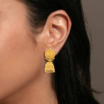Brass micron gold plated square shaped traditional jhumki earrings for women 5