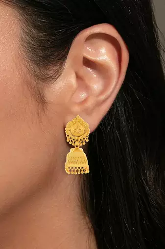 Brass micron gold plated square shaped traditional jhumki earrings for women