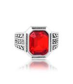 Brass antique silver plated imitation ruby finger Adjustable ring for men