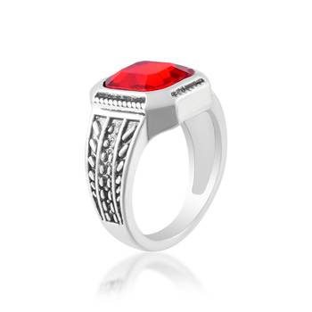 Brass antique silver plated imitation ruby finger Adjustable ring for men 2