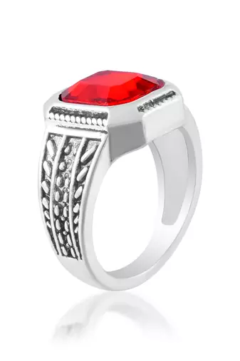 Brass antique silver plated imitation ruby finger Adjustable ring for men