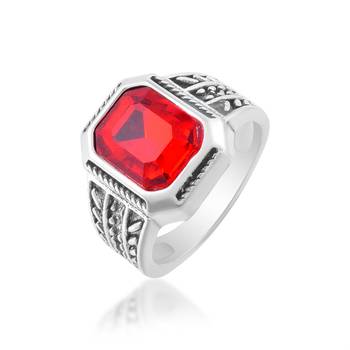 Brass antique silver plated imitation ruby finger Adjustable ring for men 3