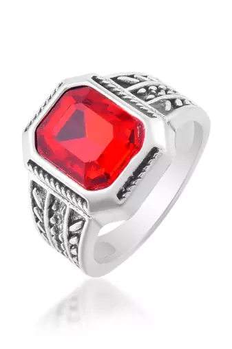 Brass antique silver plated imitation ruby finger Adjustable ring for men