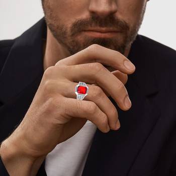 Brass antique silver plated imitation ruby finger Adjustable ring for men 4