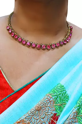 Free size brass pink stone stud hasli