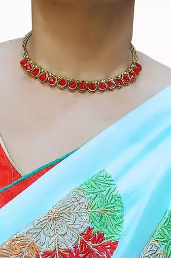 Free size brass red stone stud hasli
