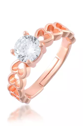 Pure copper heart shape design moissanite solitaire imitation diamond finger ring Adjustable for men women