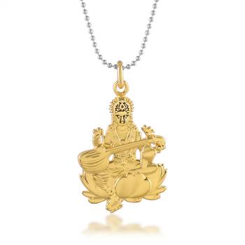 Brass goddess saraswati hindu temple spiritual jewellery pendant 1