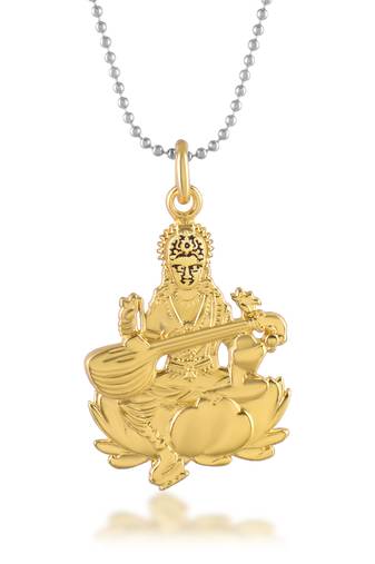 Brass goddess saraswati hindu temple spiritual jewellery pendant