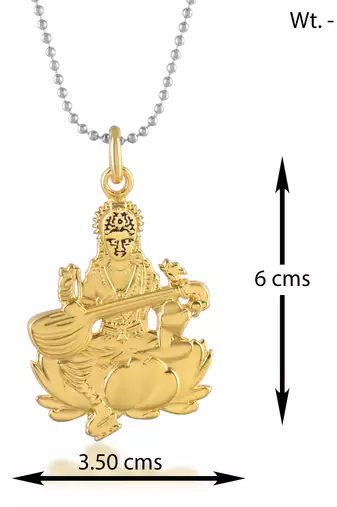 Brass goddess saraswati hindu temple spiritual jewellery pendant