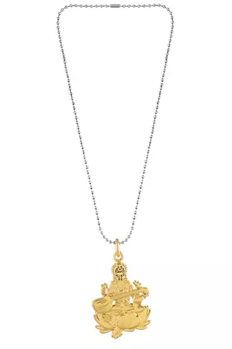 Brass goddess saraswati hindu temple spiritual jewellery pendant