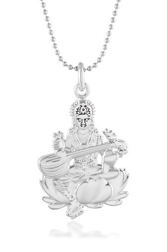 Brass goddess saraswati hindu temple spiritual jewellery pendant