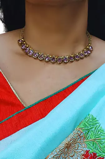 Free size brass purple stone stud hasli