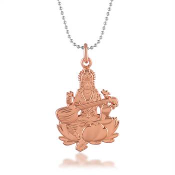 Brass goddess saraswati hindu temple spiritual jewellery pendant 1