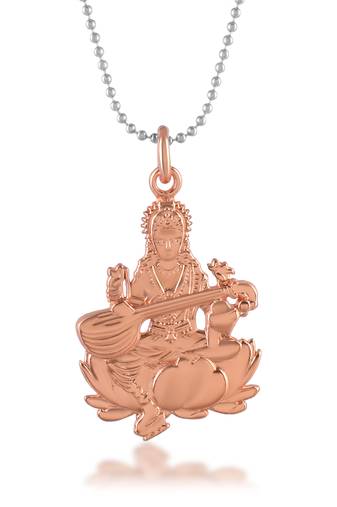 Brass goddess saraswati hindu temple spiritual jewellery pendant