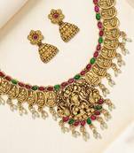 Gold plated stone studded coin temple necklace set
