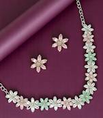 Silver plated ad studded flower design necklace set