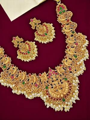 Gold plated peacock temple design necklace set 1