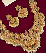 Gold plated peacock temple design necklace set