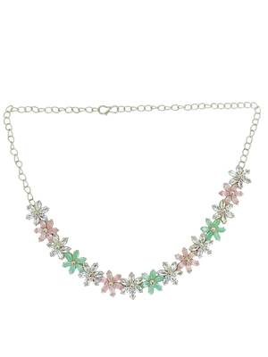 Silver plated ad studded flower design necklace set 3