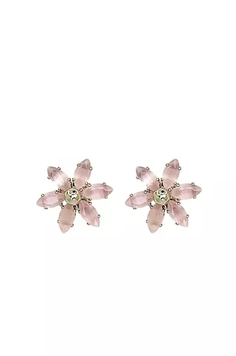 Silver plated ad studded flower design necklace set