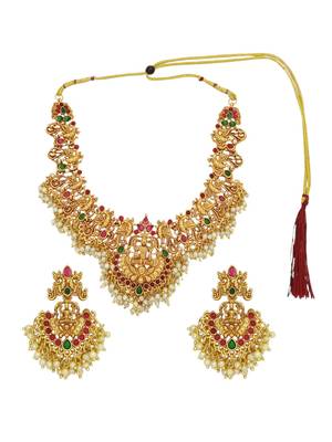 Gold plated peacock temple design necklace set 2