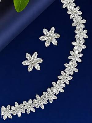 Silver plated  cz floral design necklace set 1