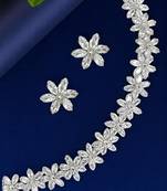 Silver plated  cz floral design necklace set