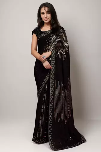 Gold bollywood style georgette saree