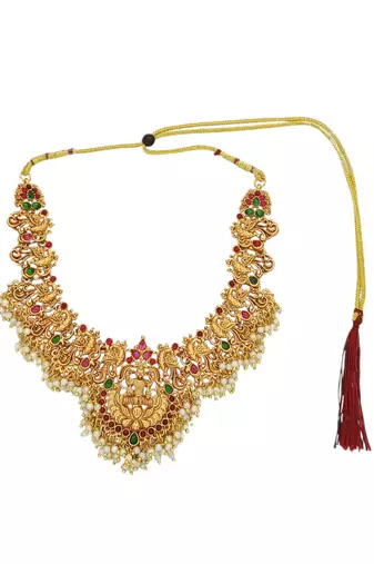 Gold plated peacock temple design necklace set